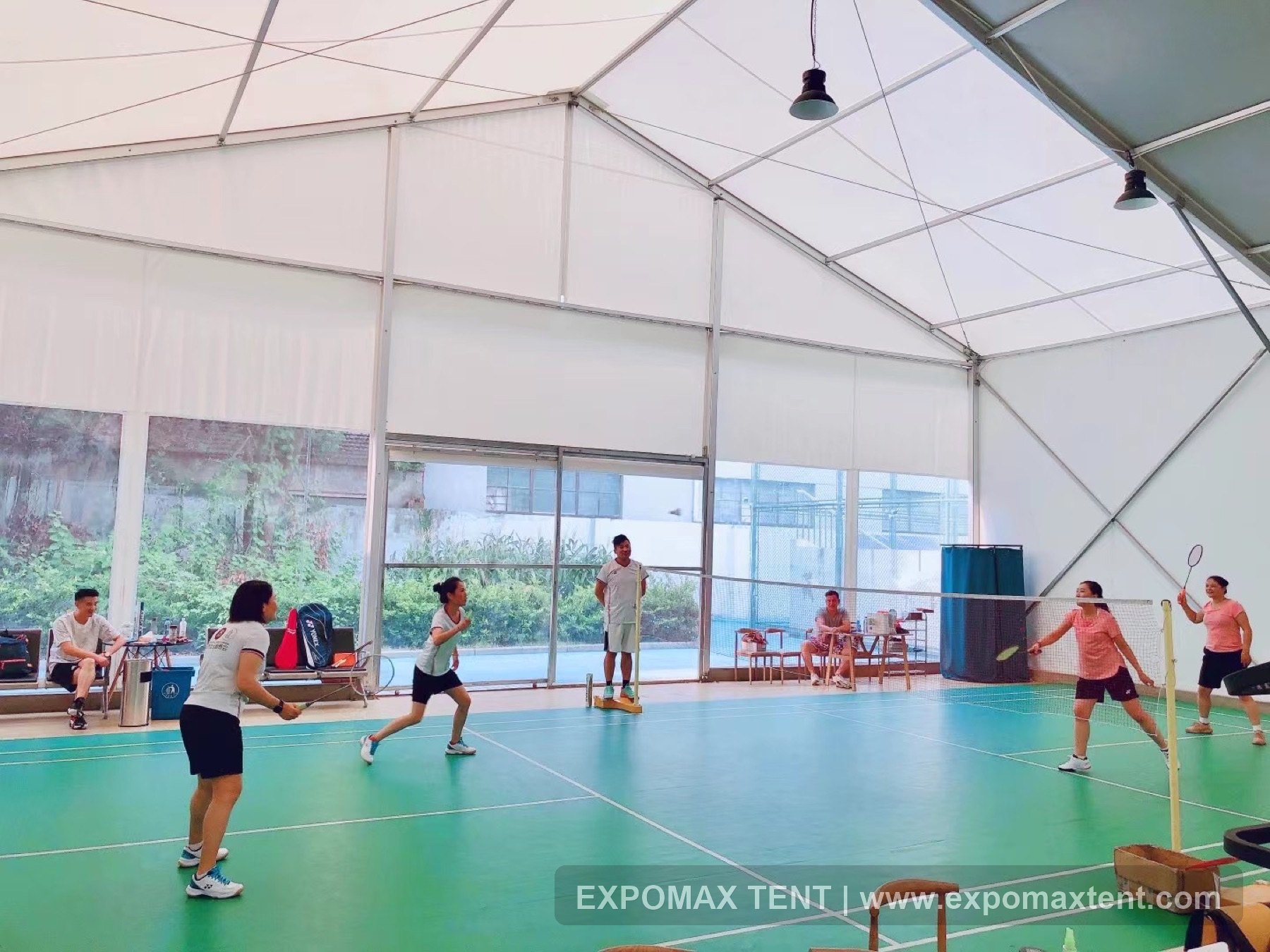 Sliding door and translucent wall detail in sports tent